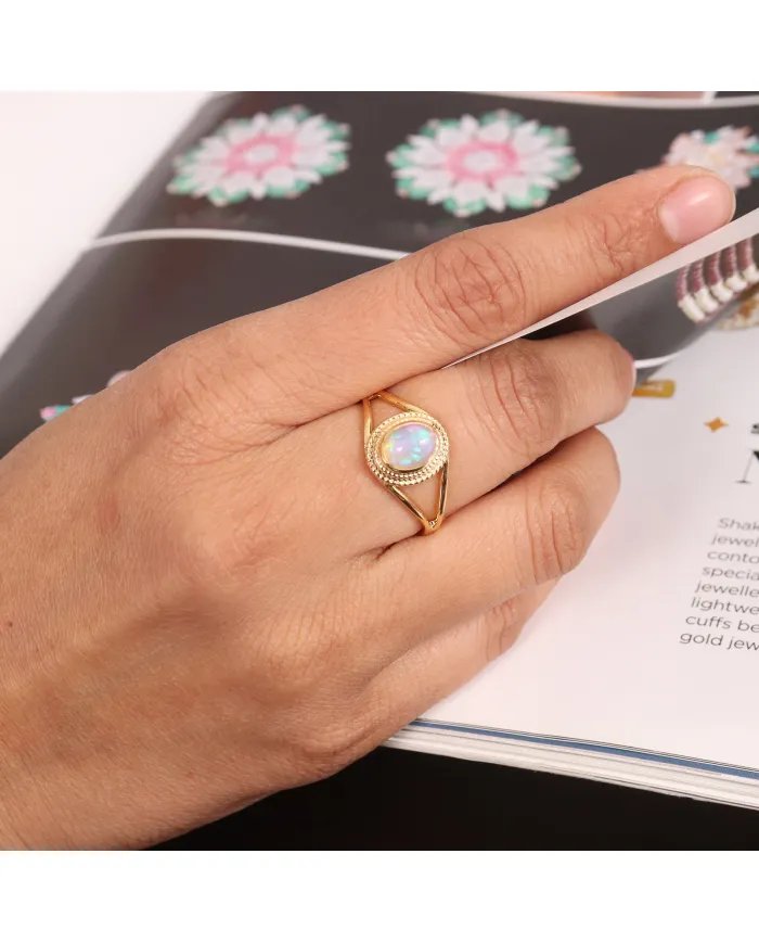 Ethiopian Oval Gemstone Ring – 925 Sterling Silver Gold Plated Jewelry