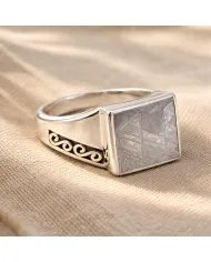 Meteorite Ring - 925 Sterling Silver Handmade Gemstone Unique Jewelry