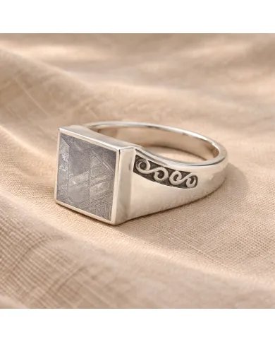 Meteorite Ring - 925 Sterling Silver Handmade Gemstone Unique Jewelry
