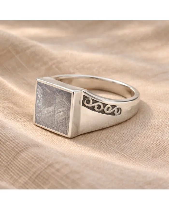 Meteorite Ring - 925 Sterling Silver Handmade Gemstone Unique Jewelry