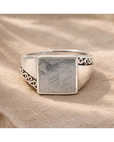Meteorite Ring - 925 Sterling Silver Handmade Gemstone Unique Jewelry