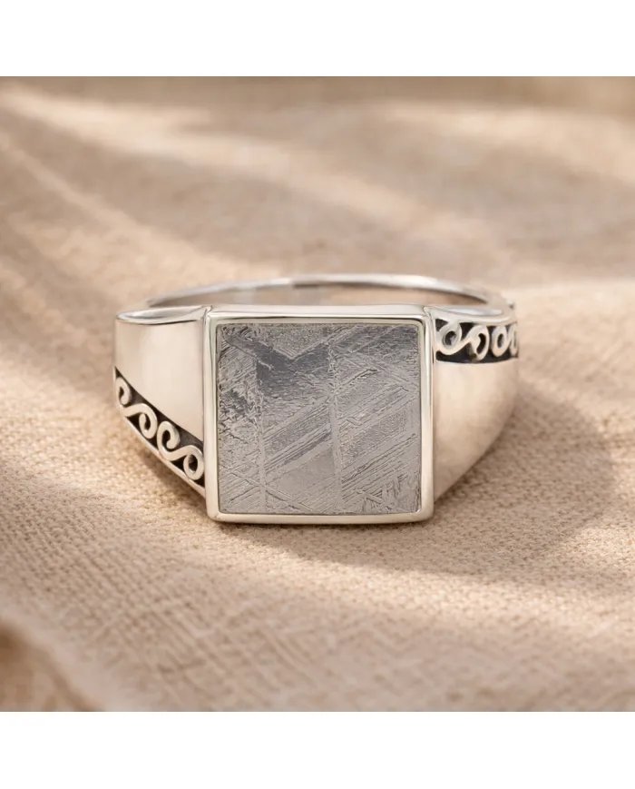 Meteorite Ring - 925 Sterling Silver Handmade Gemstone Unique Jewelry