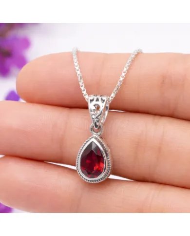 Garnet Pendant - 925 Sterling Silver Handmade Boho Minimalist Jewelry