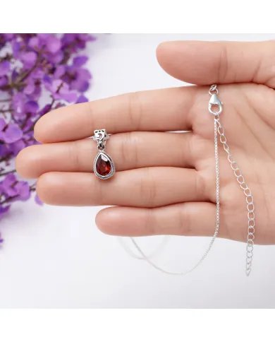 Garnet Pendant - 925 Sterling Silver Handmade Boho Minimalist Jewelry