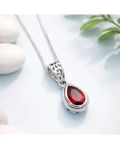 Garnet Pendant - 925 Sterling Silver Handmade Boho Minimalist Jewelry