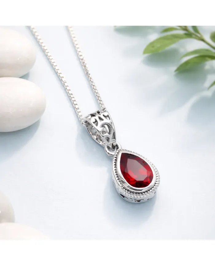 Garnet Pendant - 925 Sterling Silver Handmade Boho Minimalist Jewelry