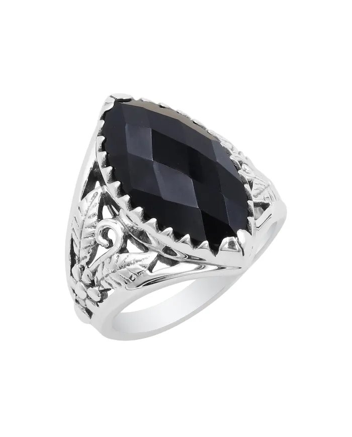 Black Onyx Marquise Cut Ring in 925 Sterling Silver – Handmade Jewelry