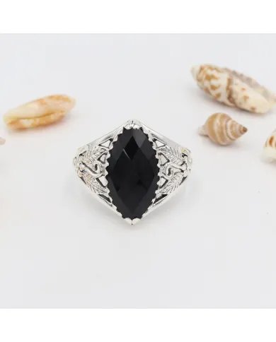 Black Onyx Marquise Cut Ring in 925 Sterling Silver – Handmade Jewelry