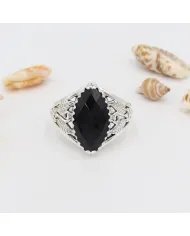 Black Onyx Marquise Cut Ring in 925 Sterling Silver – Handmade Jewelry