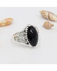 Black Onyx Marquise Cut Ring in 925 Sterling Silver – Handmade Jewelry
