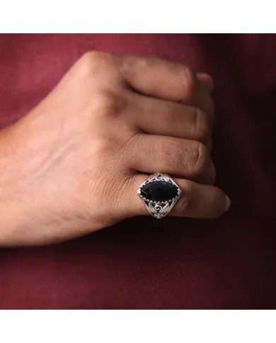 Black Onyx Marquise Cut Ring in 925 Sterling Silver – Handmade Jewelry
