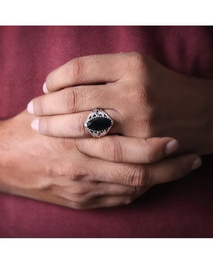 Black Onyx Marquise Cut Ring in 925 Sterling Silver – Handmade Jewelry
