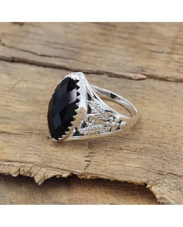 Black Onyx Marquise Cut Ring in 925 Sterling Silver – Handmade Jewelry
