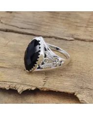Black Onyx Marquise Cut Ring in 925 Sterling Silver – Handmade Jewelry