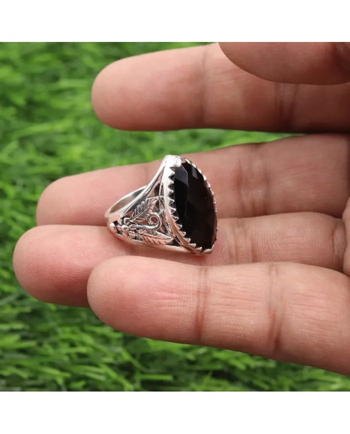 Black Onyx Marquise Cut Ring in 925 Sterling Silver – Handmade Jewelry