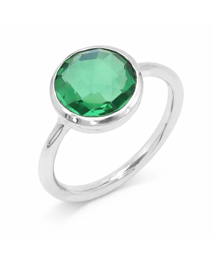 Green Glass Gemstone Ring - 925 Sterling Silver Handmade Jewelry