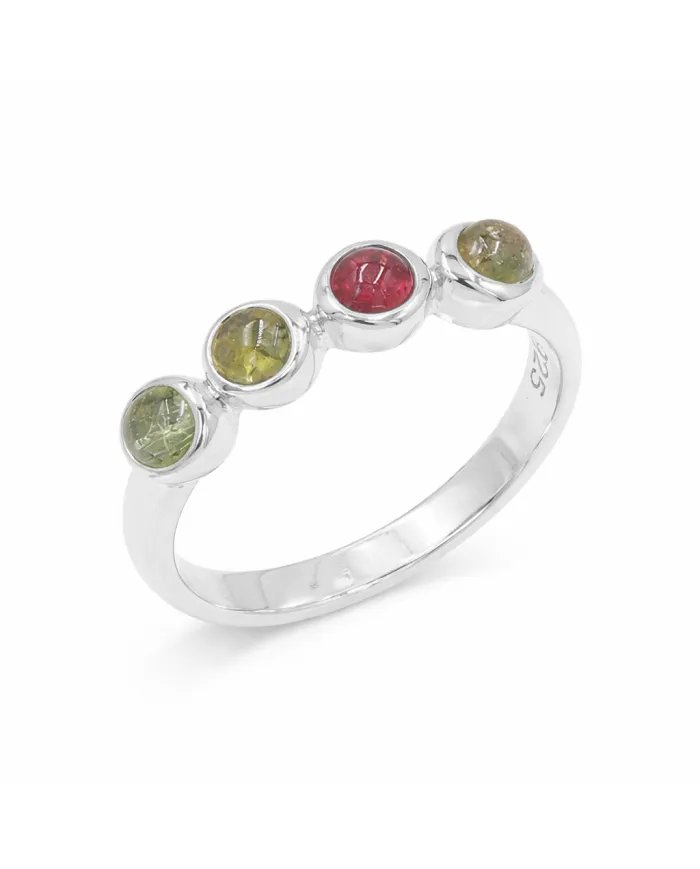 Natural Tourmaline Ring - Sterling Silver Ring Band Ring Minimalist Ring Four Stone Ring