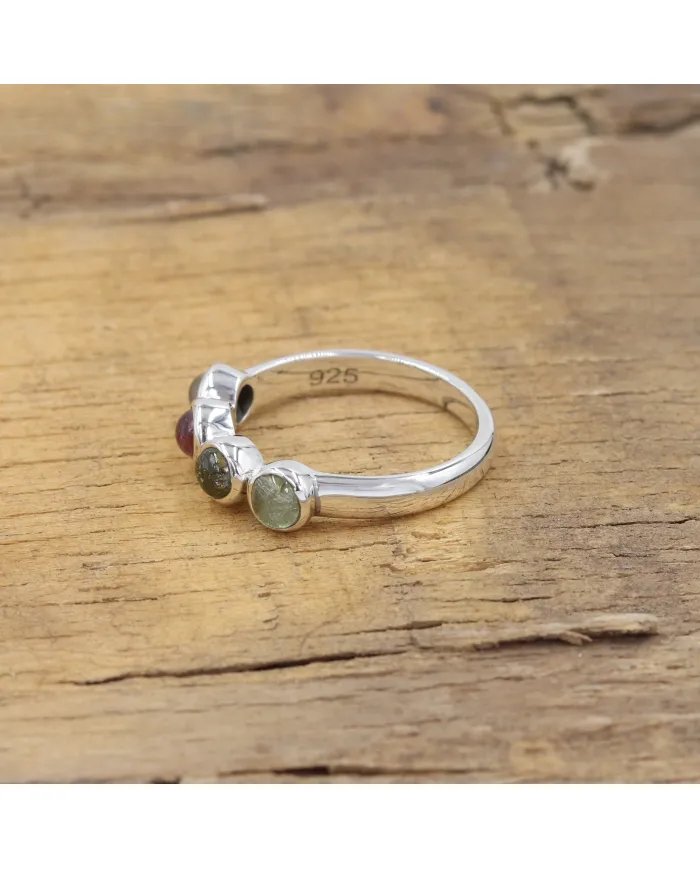 Natural Tourmaline Ring - Sterling Silver Ring Band Ring Minimalist Ring Four Stone Ring