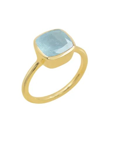 Aquamarine Gemstone Ring - 925 Sterling Silver Gold Plated Jewelry