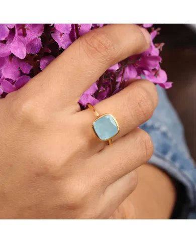 Aquamarine Gemstone Ring - 925 Sterling Silver Gold Plated Jewelry