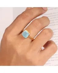 Aquamarine Gemstone Ring - 925 Sterling Silver Gold Plated Jewelry