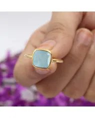 Aquamarine Gemstone Ring - 925 Sterling Silver Gold Plated Jewelry