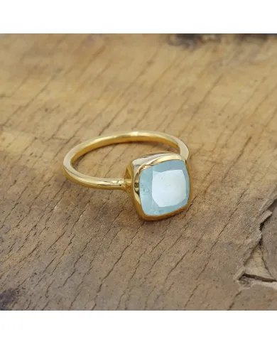 Aquamarine Gemstone Ring - 925 Sterling Silver Gold Plated Jewelry