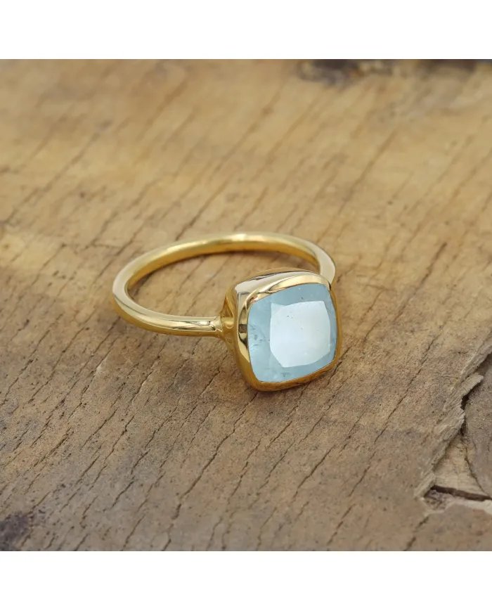 Aquamarine Gemstone Ring - 925 Sterling Silver Gold Plated Jewelry