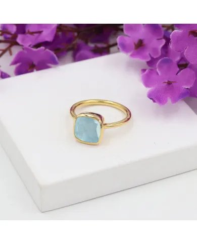 Aquamarine Gemstone Ring - 925 Sterling Silver Gold Plated Jewelry
