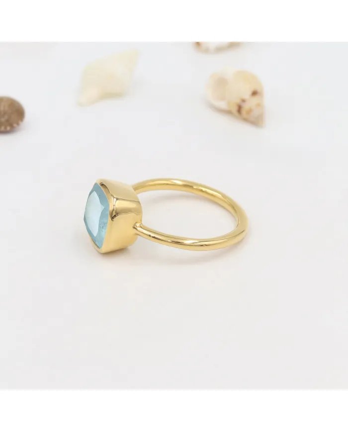 Aquamarine Gemstone Ring - 925 Sterling Silver Gold Plated Jewelry