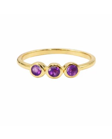 Genuine Amethyst Ring - Sterling Silver Gold Plated Half Eternity Band Ring Handmade Unique Jewelry