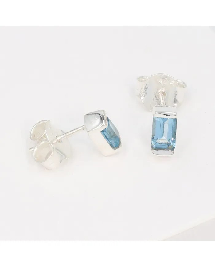 Swiss Blue Topaz Stud Earrings - 925 Sterling Silver Jewelry