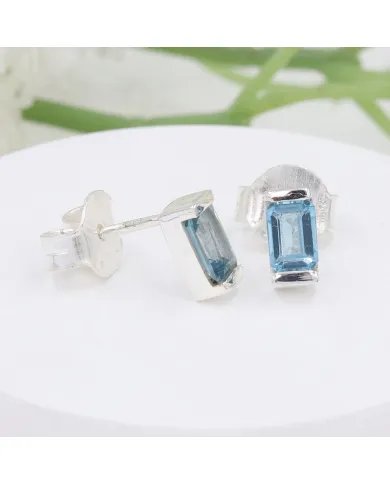 Swiss Blue Topaz Stud Earrings - 925 Sterling Silver Jewelry