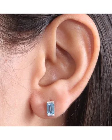 Swiss Blue Topaz Stud Earrings - 925 Sterling Silver Jewelry