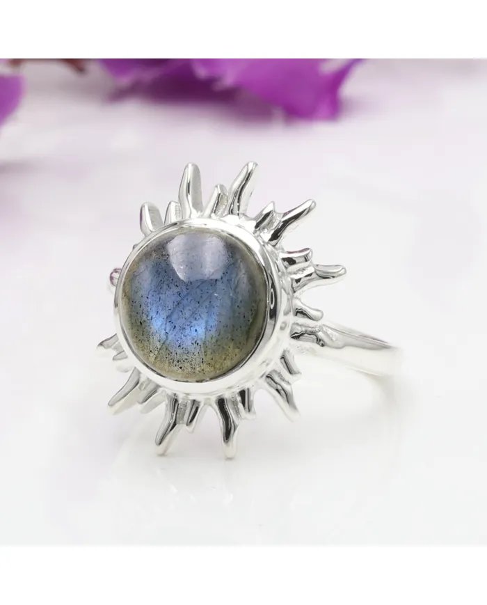 Natural Labradorite Sterling Silver Sun Ring – Handmade Jewelry for Women
