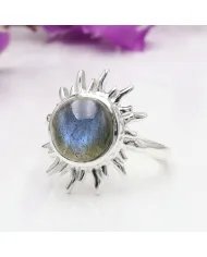 Natural Labradorite Sterling Silver Sun Ring – Handmade Jewelry for Women