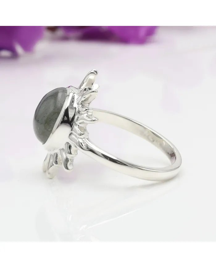 Natural Labradorite Sterling Silver Sun Ring – Handmade Jewelry for Women