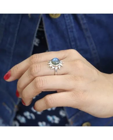 Natural Labradorite Sterling Silver Sun Ring – Handmade Jewelry for Women