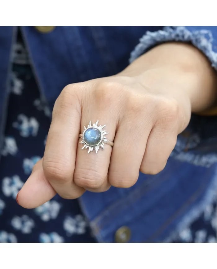 Natural Labradorite Sterling Silver Sun Ring – Handmade Jewelry for Women