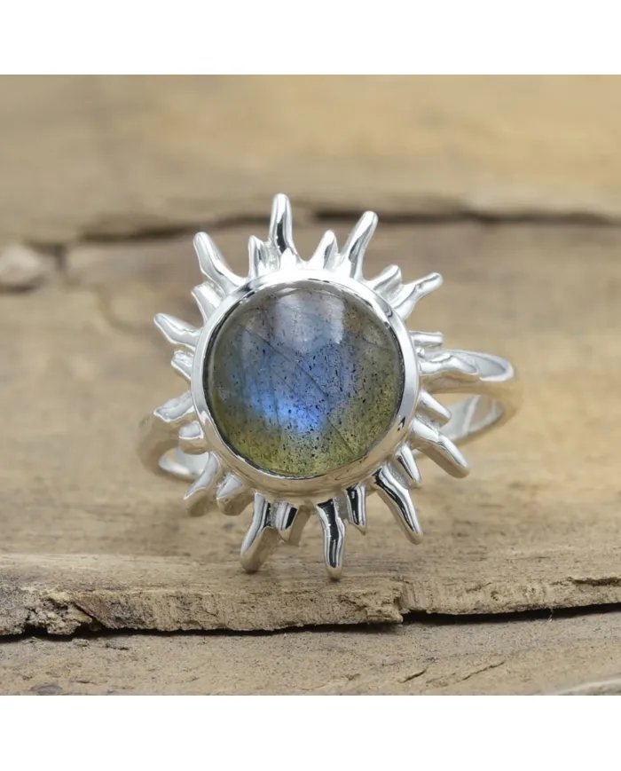 Natural Labradorite Sterling Silver Sun Ring – Handmade Jewelry for Women