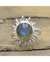 Natural Labradorite Sterling Silver Sun Ring – Handmade Jewelry for Women
