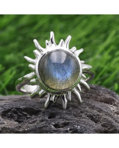 Natural Labradorite Sterling Silver Sun Ring – Handmade Jewelry for Women
