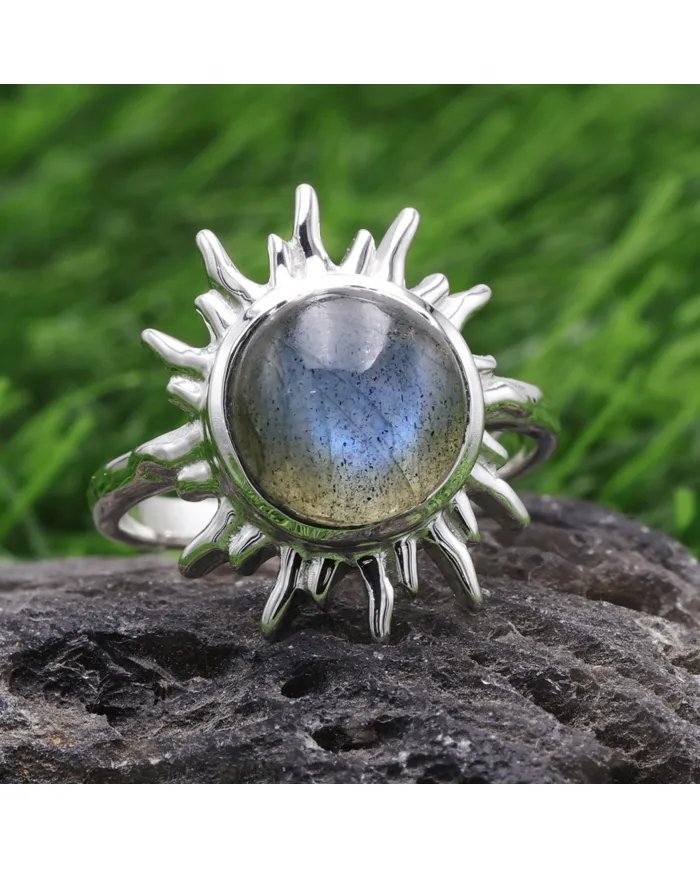 Natural Labradorite Sterling Silver Sun Ring – Handmade Jewelry for Women