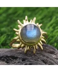 Natural Labradorite Sunburst Ring - Gold Plated 925 Silver Jewelry