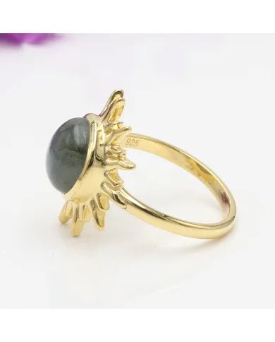 Natural Labradorite Sunburst Ring - Gold Plated 925 Silver Jewelry
