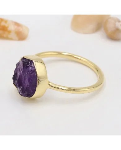 Elegant Amethyst Ring – 925 Silver Gold Plated Handmade Jewelry