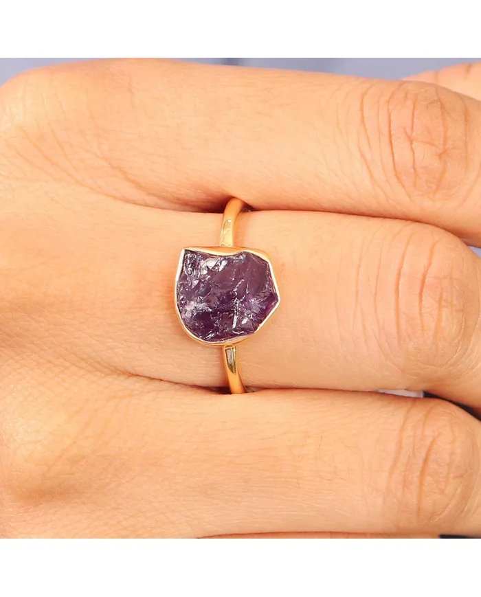 Elegant Amethyst Ring – 925 Silver Gold Plated Handmade Jewelry