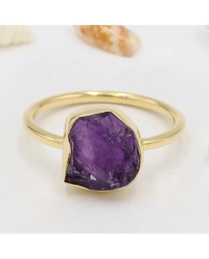 Elegant Amethyst Ring – 925 Silver Gold Plated Handmade Jewelry