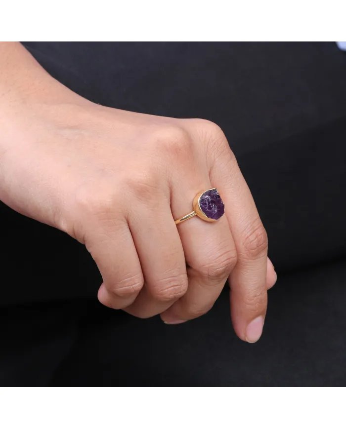 Elegant Amethyst Ring – 925 Silver Gold Plated Handmade Jewelry