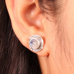 Moonstone Stud Earrings, Designer Studs, Sterling Silver Studs, Push Back Earrings, June Birthstone, Moonstone Round 8 mm Studs